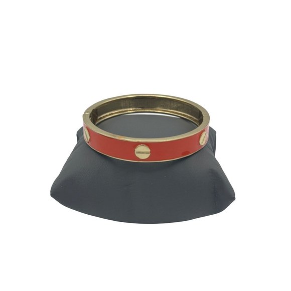 Orange and Gold Enameled Hinged Cuff Bracelet - Picture 4 of 5